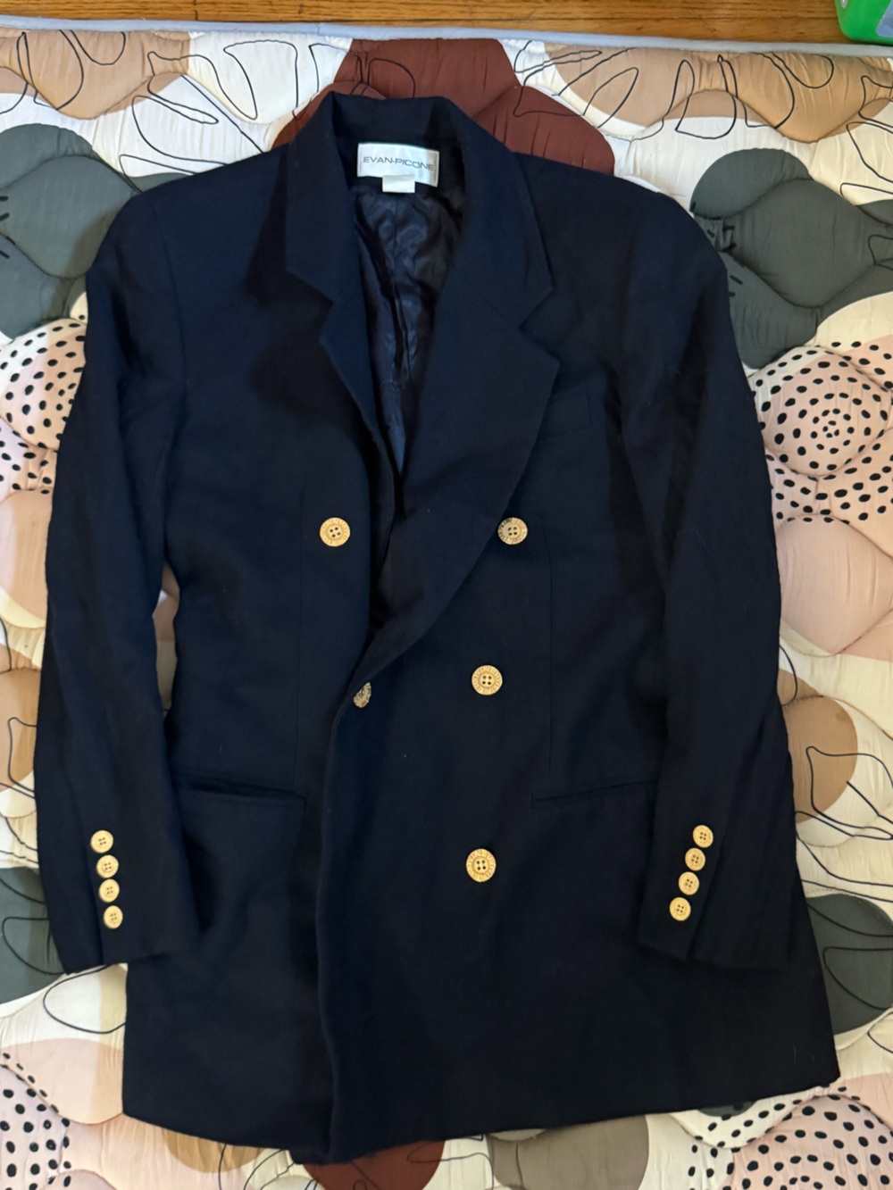 Evan Picone Navy Double-Breasted Blazer with Gold Buttons